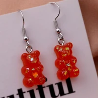 1pair cartoon cute bears earrings colorful crystal gummy bear hook drop earring candy color christmas jewelry gifts
