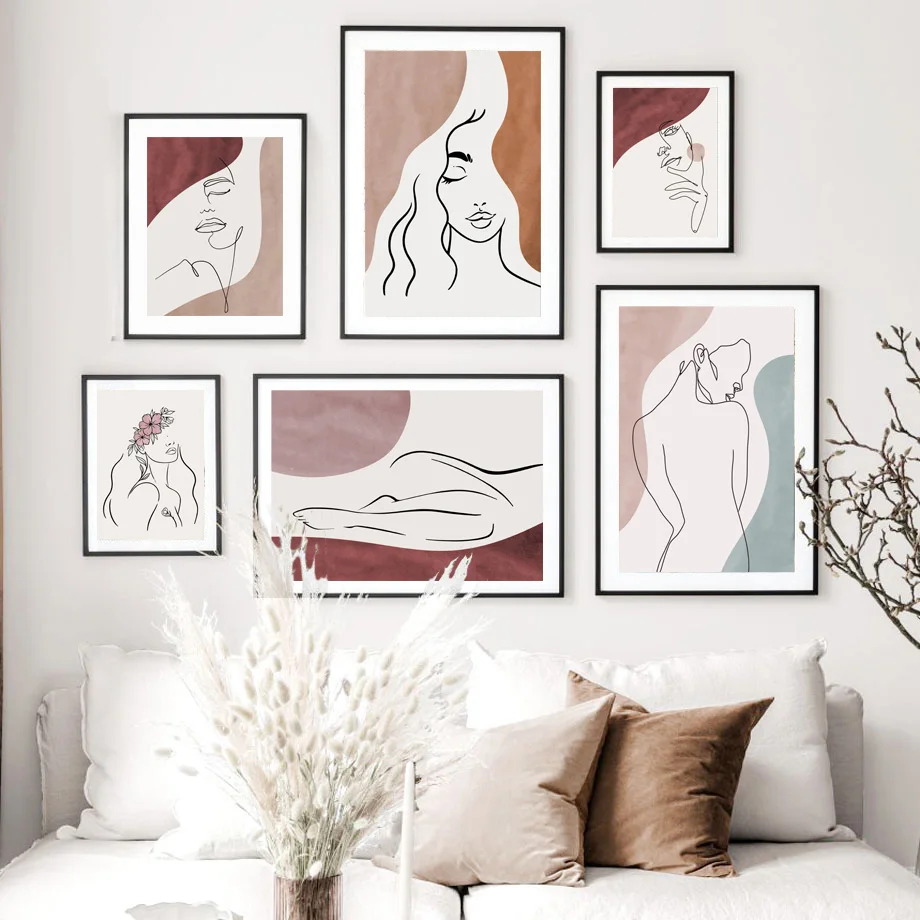

Drew Line Flower Body Girl Wall Art Canvas Painting Abstract Nordic Posters And Prints Wall Pictures For Living Room Wall Decor