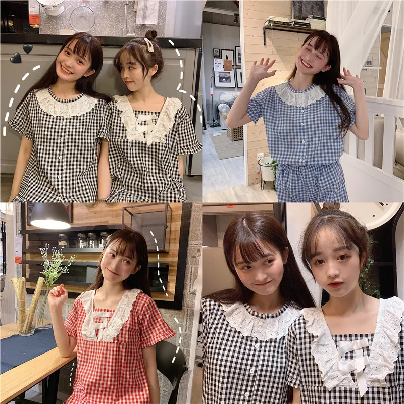 

XIFER 2020 Korean Summer Sweet and Cute Princess Style Short-sleeved Pajamas Home Service Suit Female Two Piece Set Summer