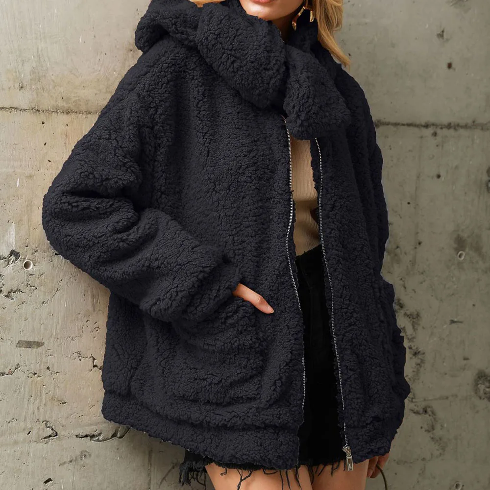 Плюшевое пальто для женщин элегантное офисное женское осеннее свободное