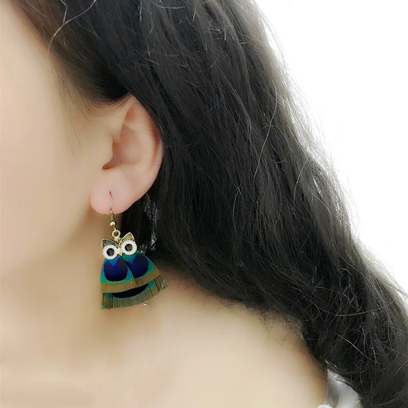 

New Owl Irregular Feather Earrings for Women 2021 Statement Jewelry