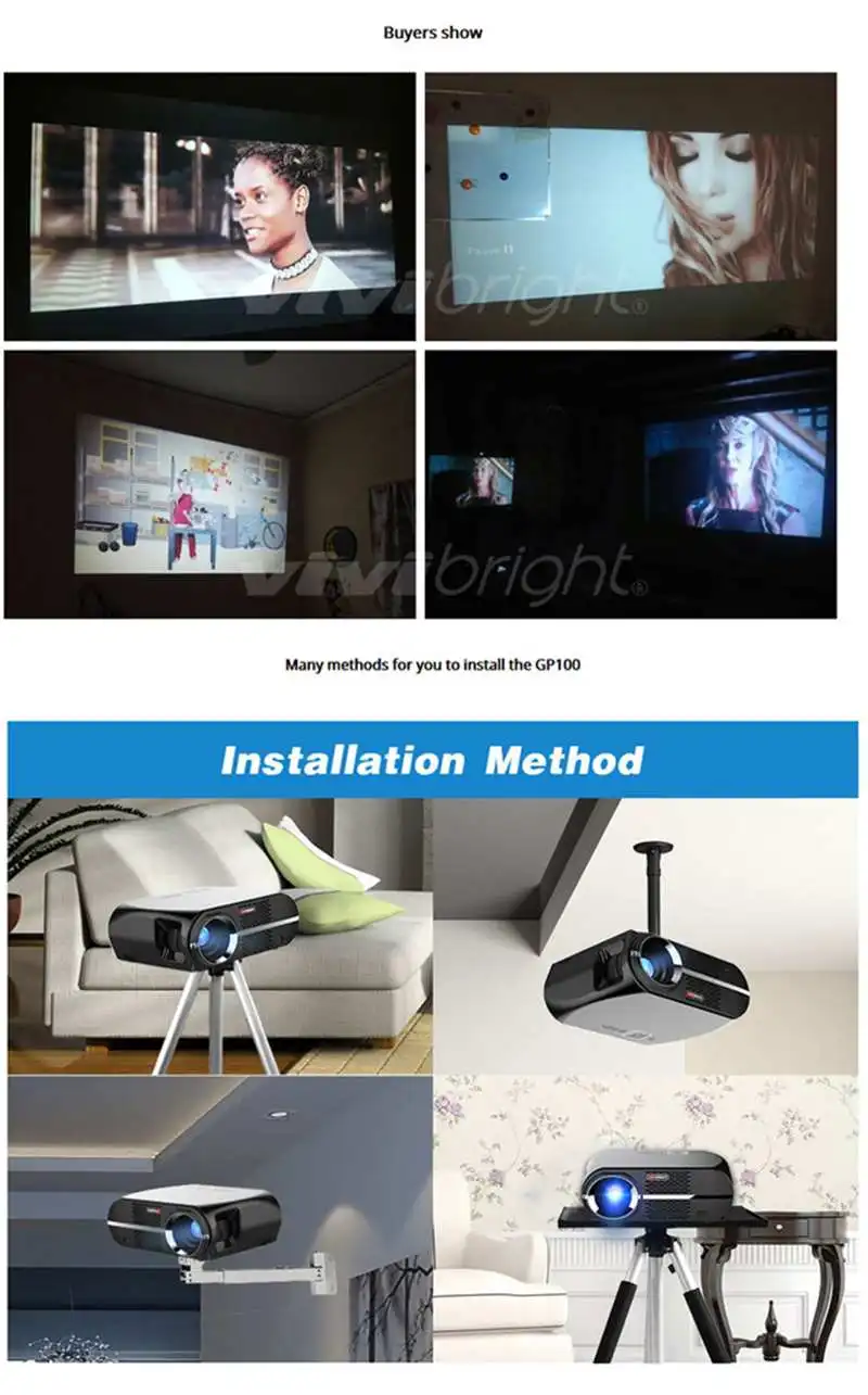 Vivibright GP100 проектор VGA USB беспроводной портативный проектор 3500 люмен видео светодиодный проектор 1280x800 для домашнего проектора