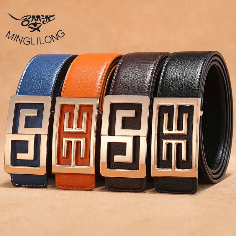 MIINGLILONG экономичный кожаный мужской ремень новый стиль белый с золотой