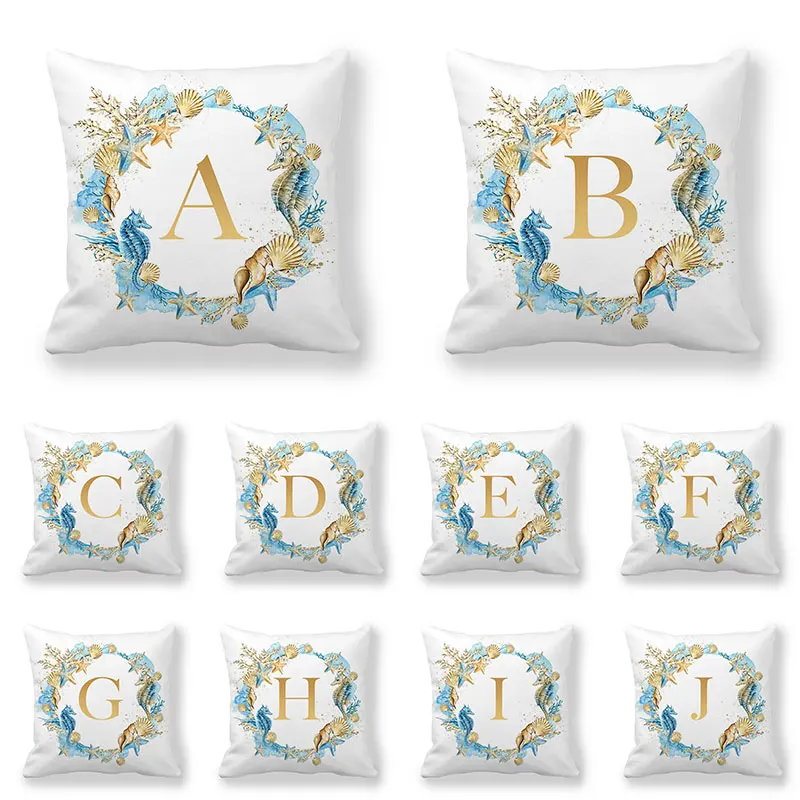 

Blue Sea Letter Pattern Decorative Cushion Cover sofa Pillowcase Home Decor Cushion Case Decoration Pillow Covers 45*45cm