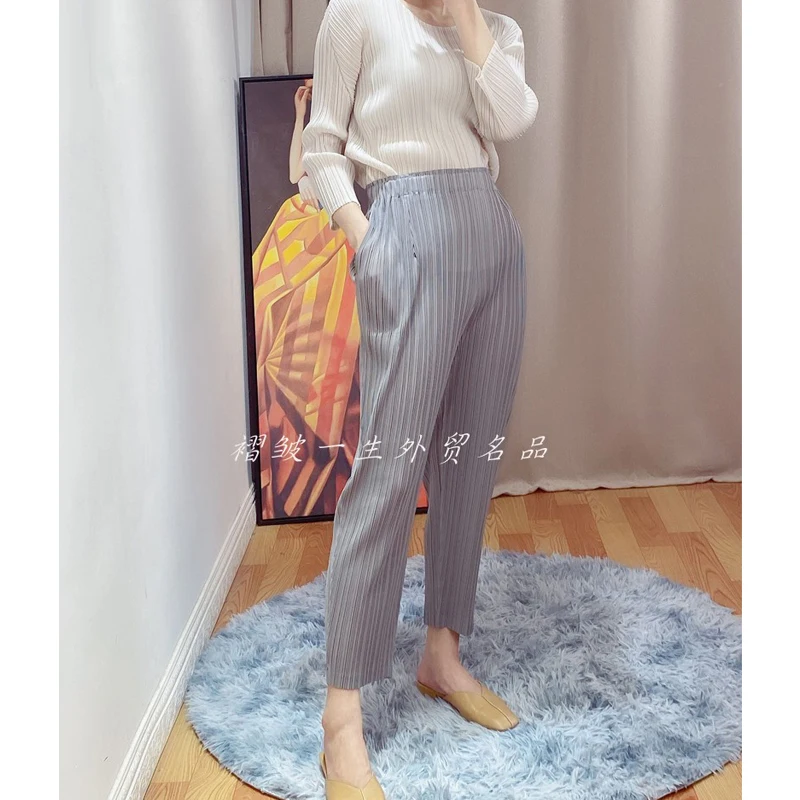 

2020 summer women's new slim radish pants Miyak fold Fashion plus size loose all-match thin harem pants cropped trousers tied 78