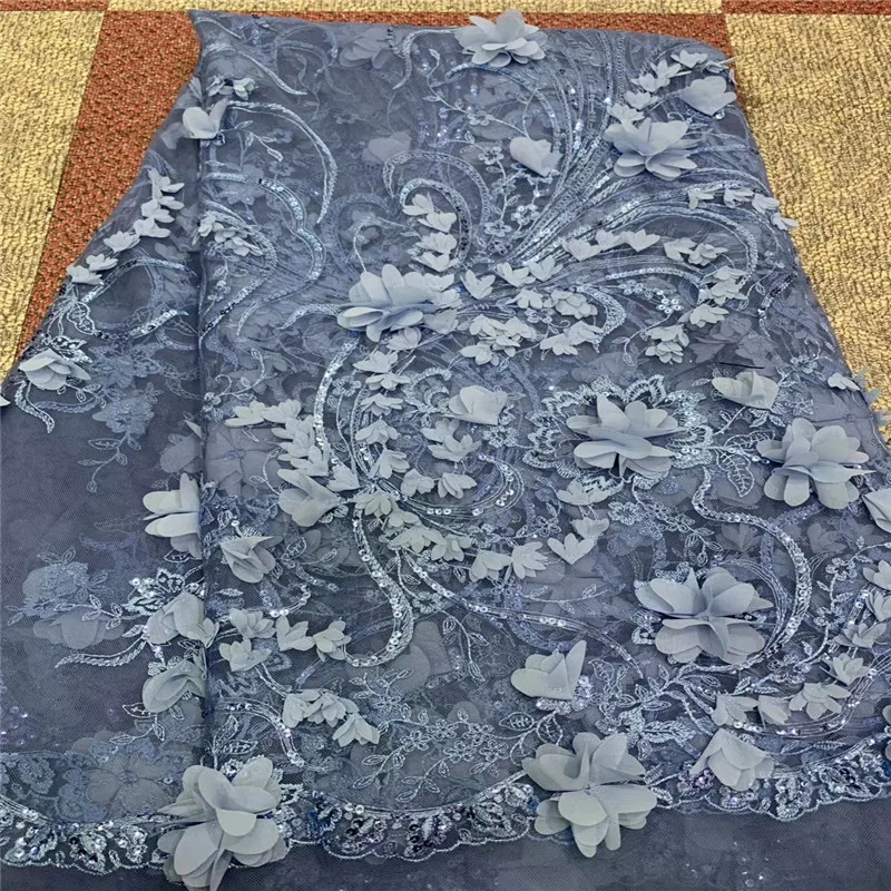

NaXiu Latest African Lace Fabrics 2020 Top Selling French Mesh Lace Fabrics 3D Flower Tulle Lace Fabrics for Wedding Dress
