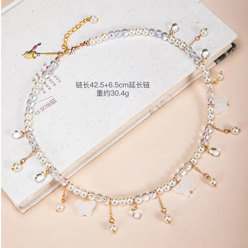 

Hanfu Cheongsam Retro Yingluo Butterfly Pearl Necklace Accessories Women Man Sweater Chain Gift