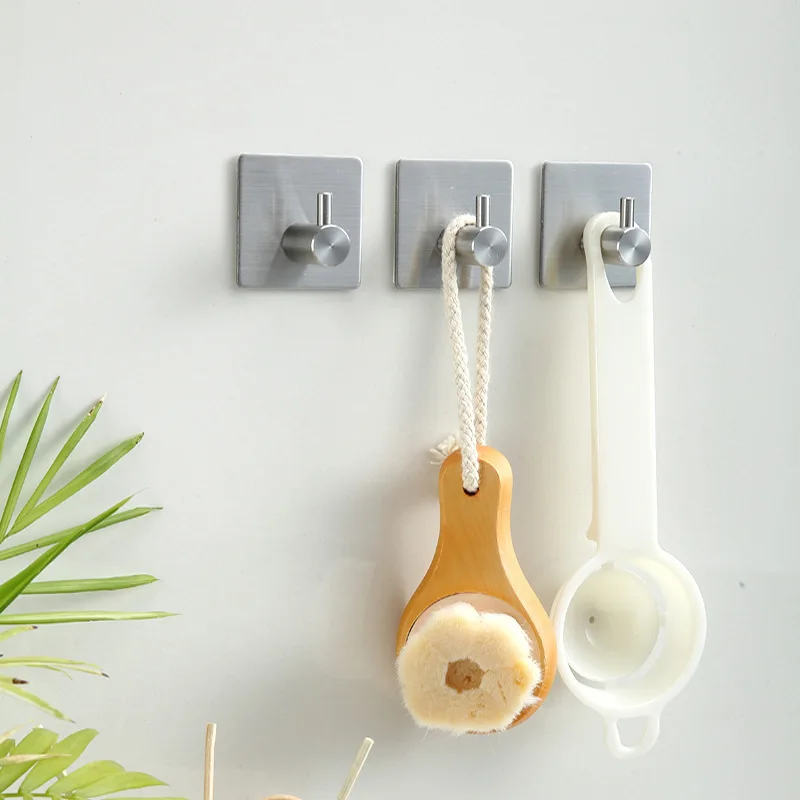 

Wall-mounted 4pcs/set Punch-Free 304 Stainless Steel Hook Strong Adhesive Kitchen Wall Universal Hook Multi-Purpose Free Use