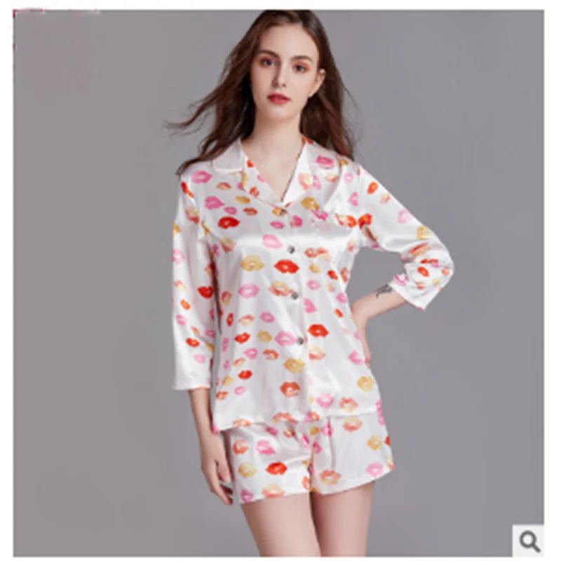 

Women Pajama Sets Silk Satin Home Wear Turn-Down Collar Sleepwear Lady Long Sleeve Summer Nightwear Femme 2 Pieces Suit