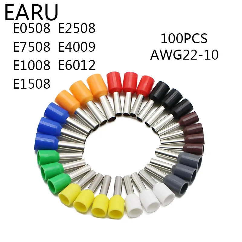 

100 шт./упак. E0508 E7508 E1008 E1508 E2508 изолированные зажимы Клеммная колодка шнур концевой провод коннектор Электрический обжимной Терминатор
