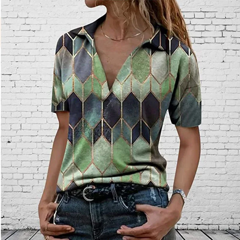 

Ladies Patchwork Pullover Print Short Sleeved Tops Fashion Plus Size Clothing Summer Casual Loose T Shirt