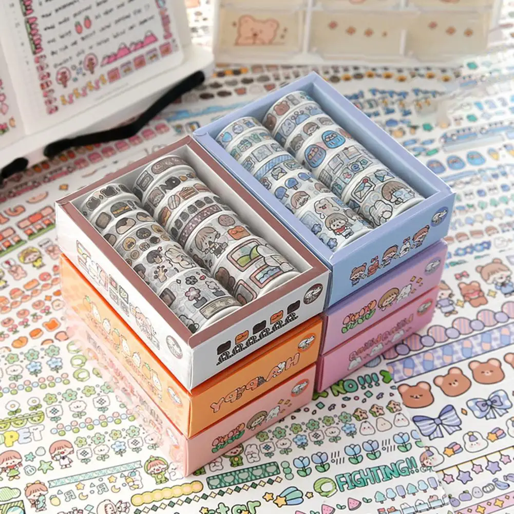 

1 Set Hand Account Tape Cartoon Self Adhesive Washi Cute DIY Sticker Paper Masking Tape 2021