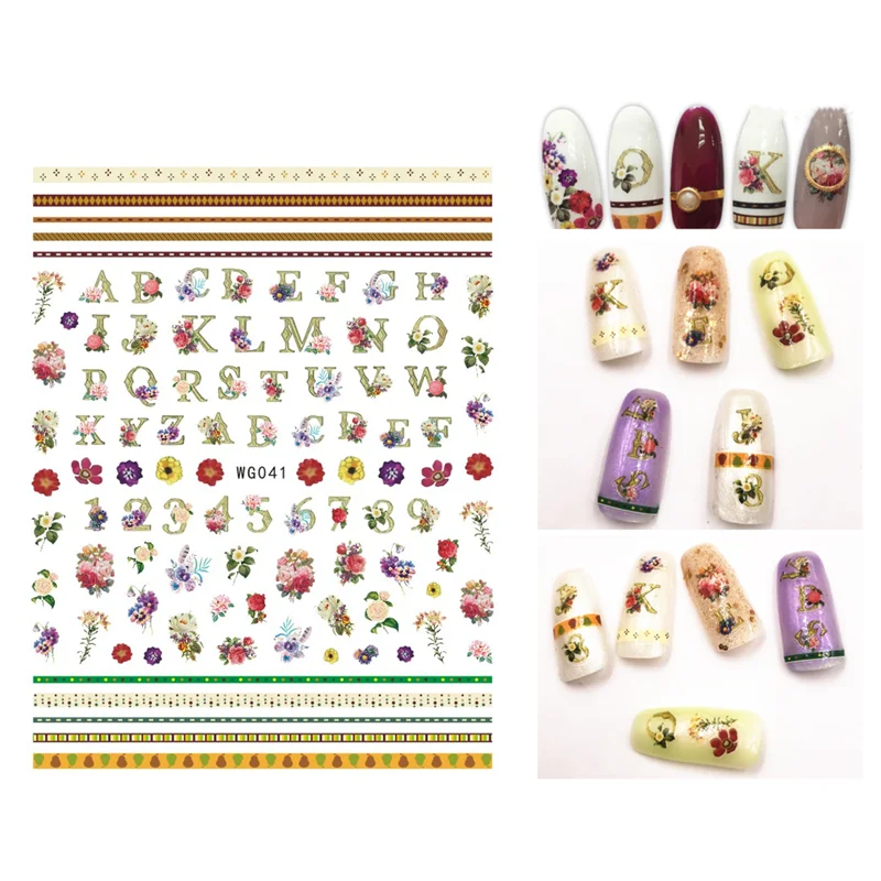 

10PCS Cartoon Flowers Letter Bow Nail Art Sticker Love Starfish Plant Nail Art Decoration Applique Line Set