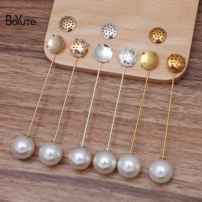 BoYuTe (20 Pieces/Lot) 12MM Movable Base Lapel Pin with Pearl Stopper Diy Handmde Men Brooch Pins Jewelry Accessories