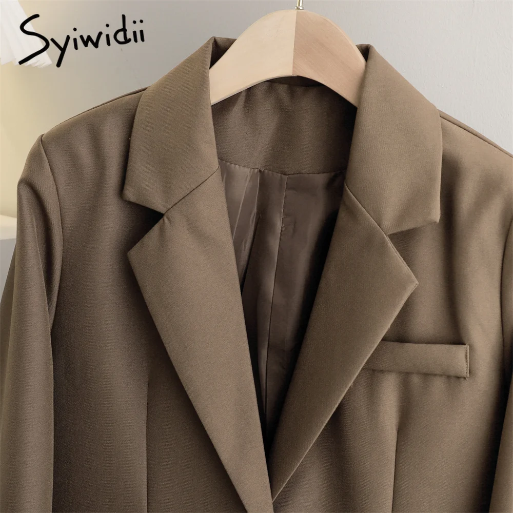 Syiwidii кофейная куртка Женский блейзер офисное деловое Пальто однобортное