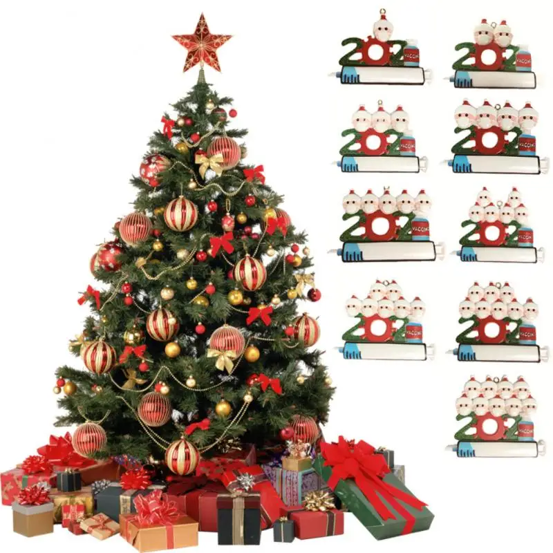 

2021 Quarantine Christmas Tree Pendant Santa Claus Personalized DIY Name Survived Family Resin Hanging Ornament Home Decoration