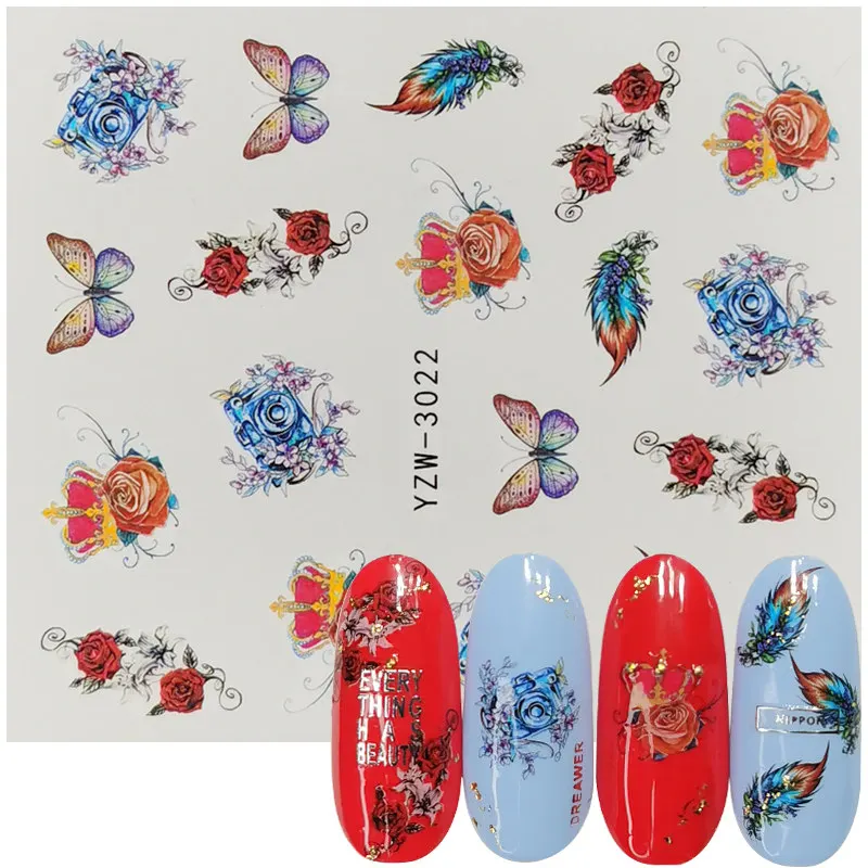 1 Sheet Jewelry Flower Red Rose Water Decal Sticker For Nail Pattern Painting Wrap Paper Foil Tip Tattoo Manicure | Красота и