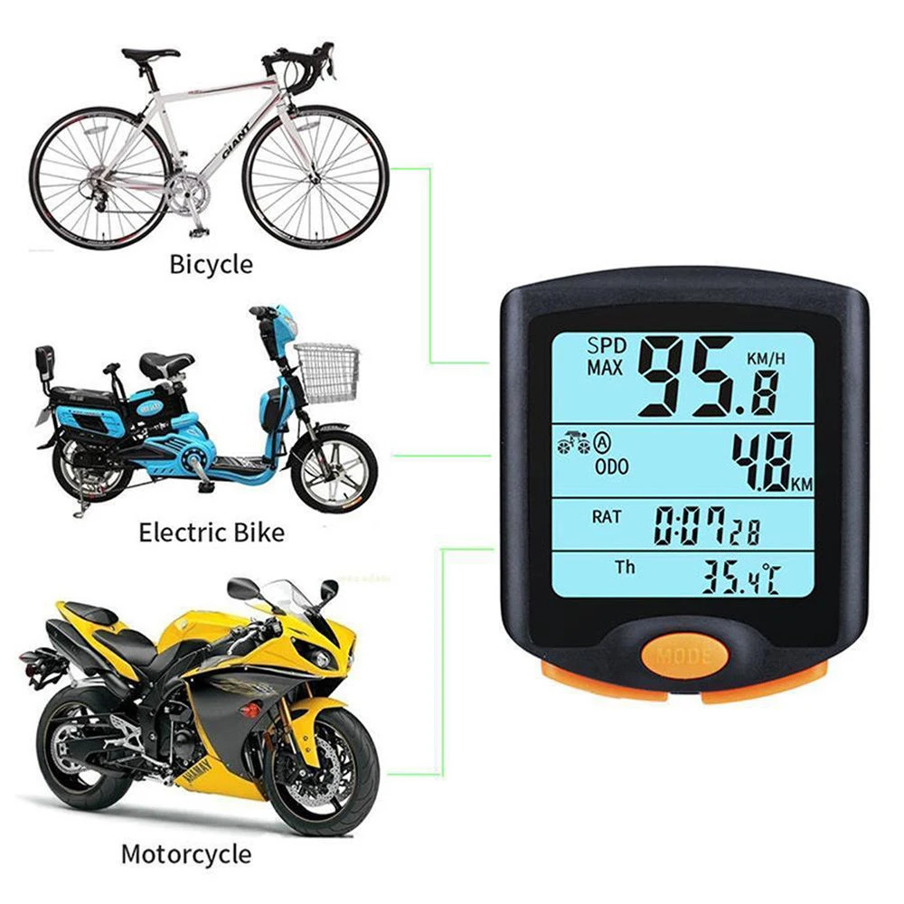 

Bicycle Speedometer Bike Odometer Cycling Multi Function Waterproof Bike Computer 4 Line Display with Backlight YT-813