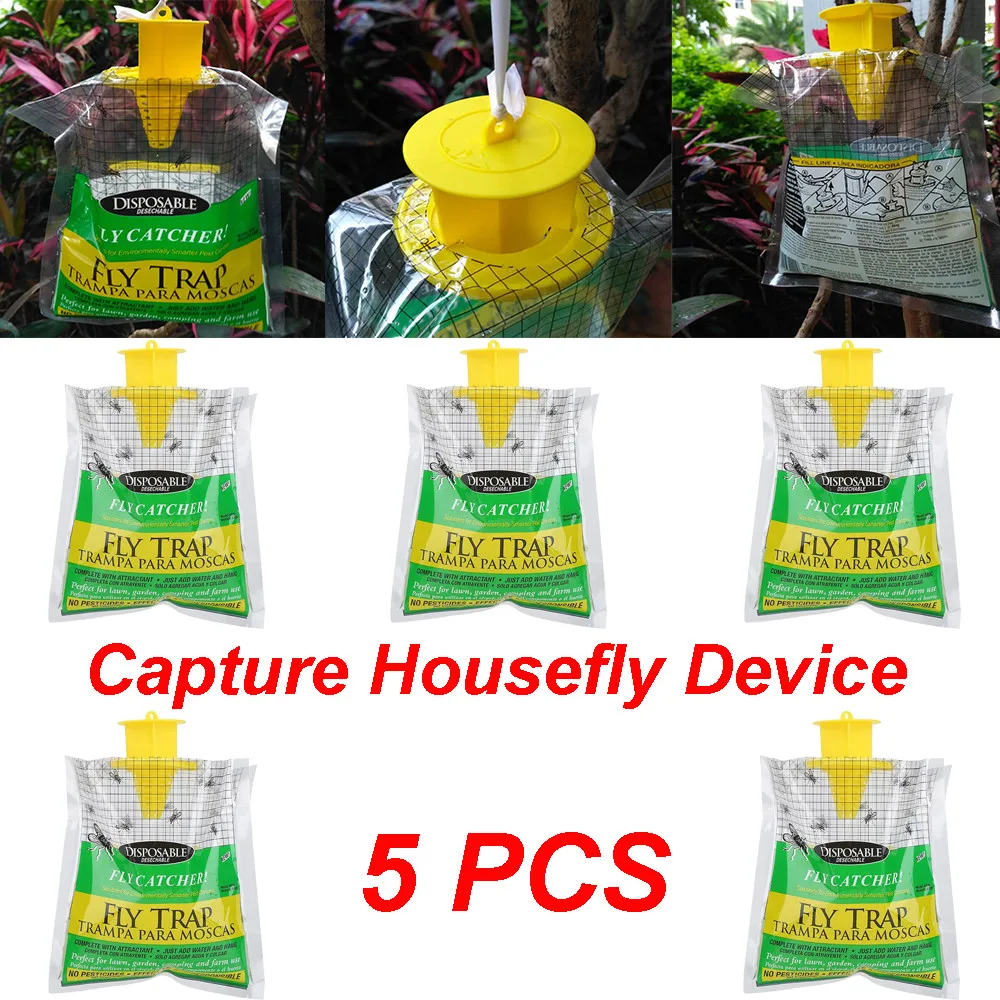 

5pcs Hanging Fly Trap Disposable Fly Catcher Bag Mosquito Trap Catcher Fly Wasp Insect Bug Killer Flies Trap For Outdoor