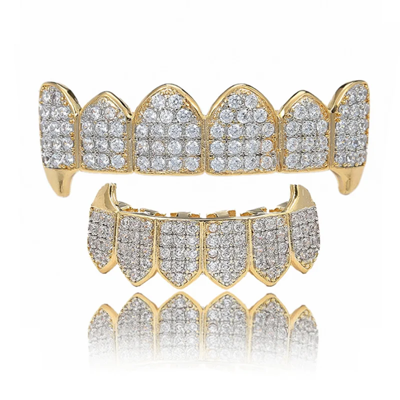

New Cubic Zircon Fangs Teeth Grillz Dental Mouth Punk Rapper Jewelry