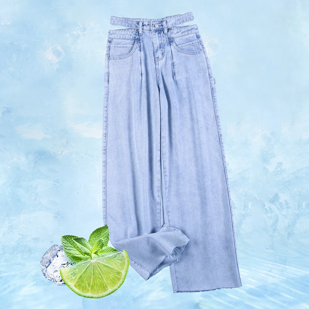 

WITHZZ Summer Women's High Waist Denim Trousers Loose Ice Oxygen Fiber Wide Leg Pants Cool Breathable Jeans