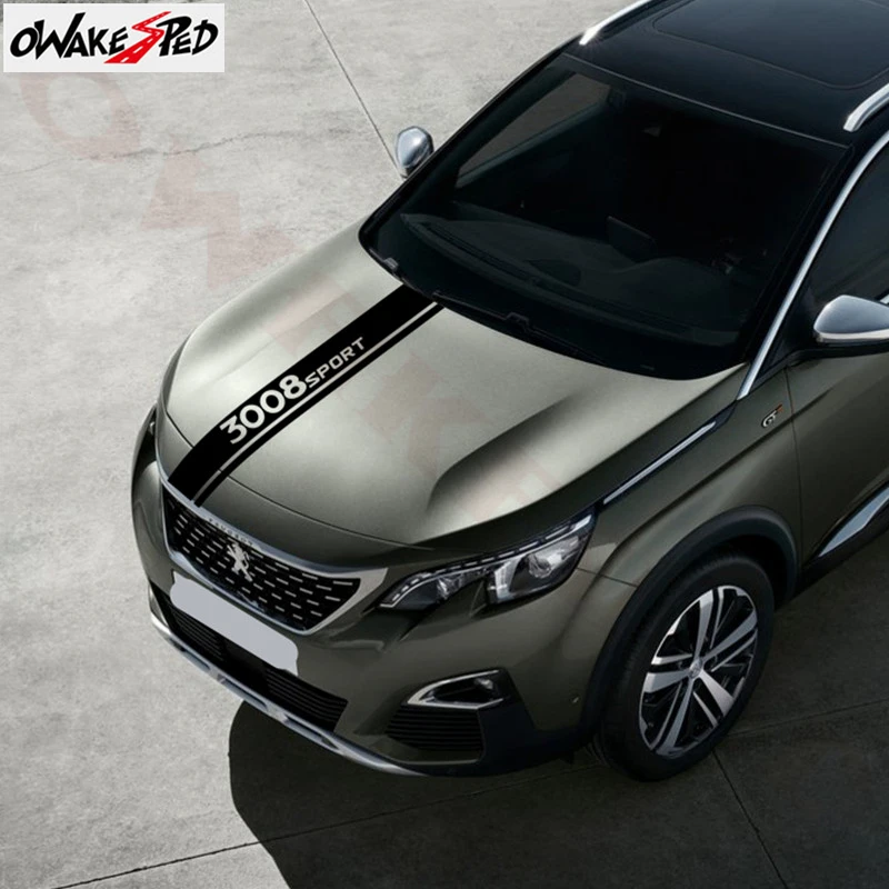 

Car Sport Styling Body Bonnet Stickers Vinyl Decals For-Peugeot 3008 Auto Hood Engine Cover Stripes Decor Decals