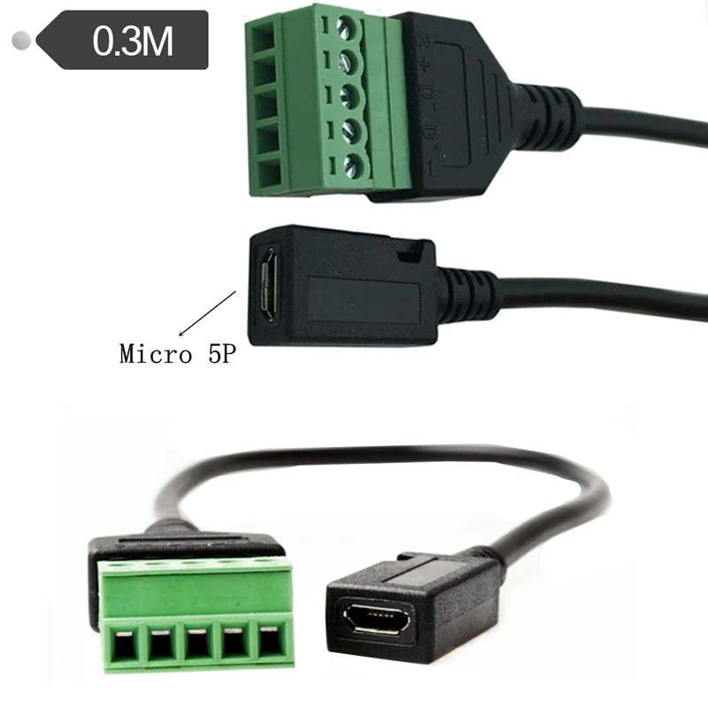 1 шт. 1FT Micro USB 5 Pin 2 0 штекер на 5-контактный винт с защитой терминал без пайки адаптер