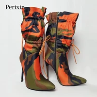 perixir women high heels 11cm stilettos fashion camouflage ankle boots shoes woman lace up sexy night club boots springautumn