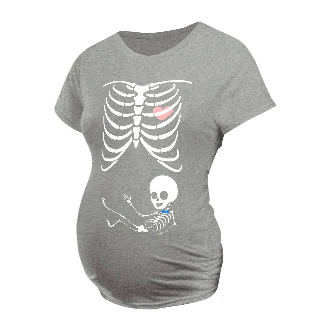 

Women Maternity Short Sleeve Skeleton Print Tops T-shirt Pregnant Casual Clothes Summer Fashion Pregnancy Wear
