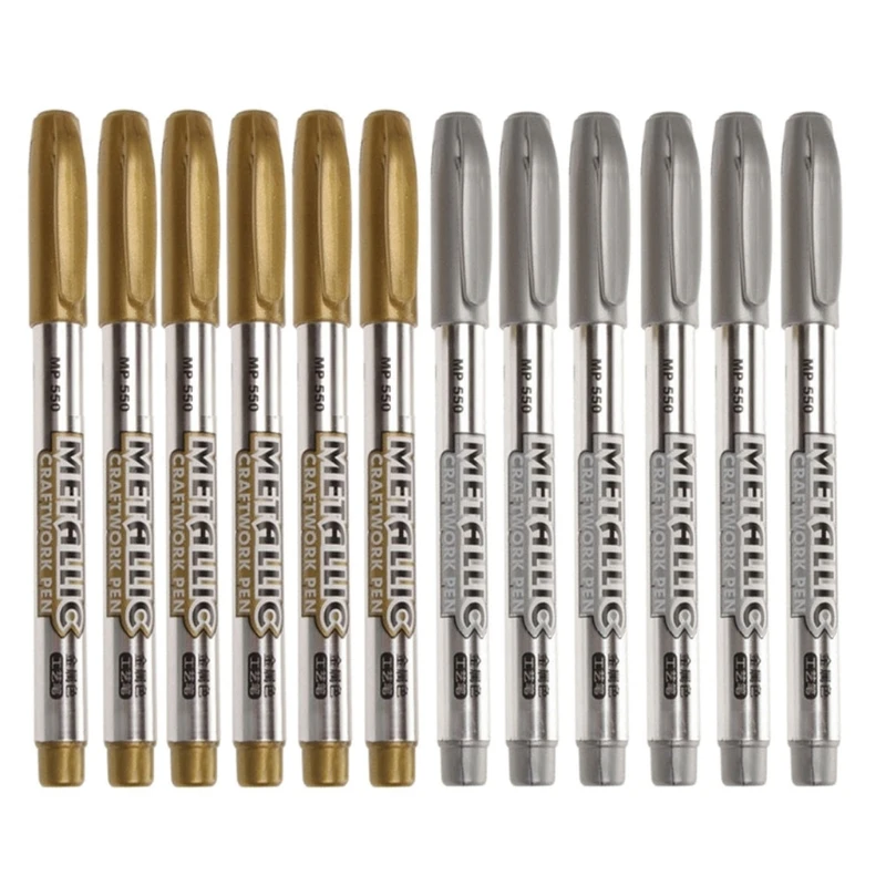 

12Pcs Gold Silver Epoxy Resin Drawing Pen Graffiti Point Pen Marker Acrylic Paint Highlights Metallic Permanent Markers