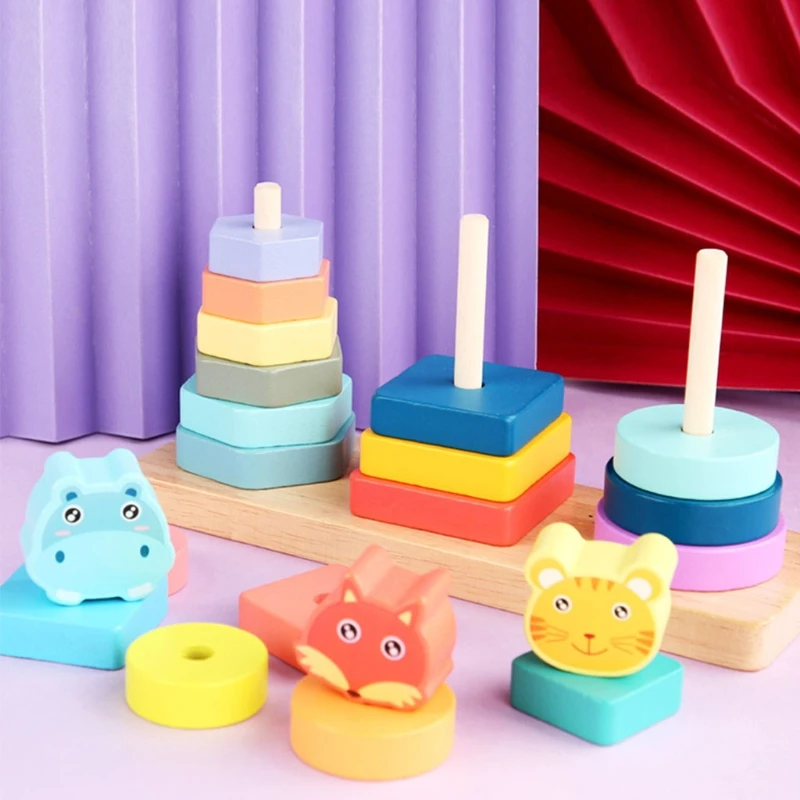 

Baby Developmental Toy Creative Match Game Wooden Building Block Preschool Stacking Block Board Game Shape Matching Toy
