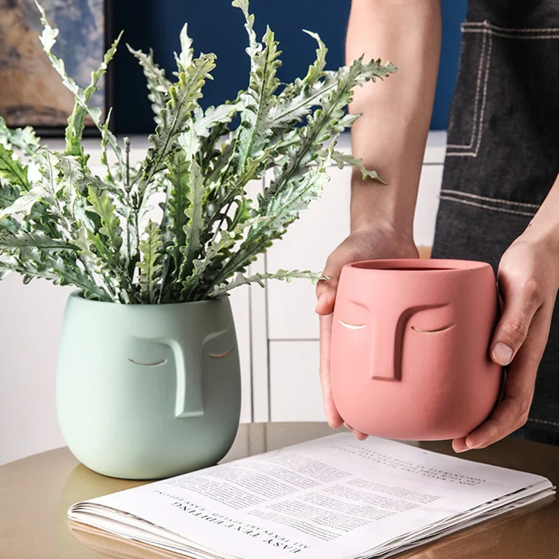 

Nordice Style Human Face Ceramic Vase Creative People Face Buddha Succulent Green Plant Pot Tabletop Flowers Vases Home Decor