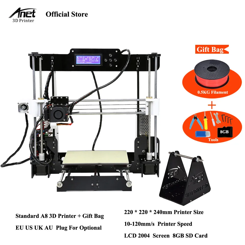 3д принтер Легко собрать Анет A6 Анет A8 3D-принтеры Наборы RepRap i3 комплект DIY Наборы 3D печатная машина с SD Card+ нити+ Инструменты 3d принтер - Цвет: standard  a8 0.5KG