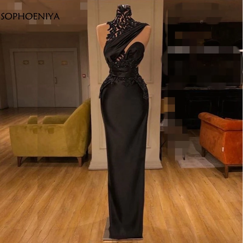 

New Arrival High Neck Straight Long prom dresses 2021 Vestido de festa Black Prom dress vestido de gala