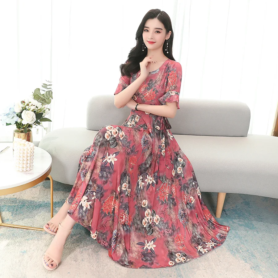 2021 сезон: весна-лето голубого цвета с цветочным принтом в богемном стиле длинное