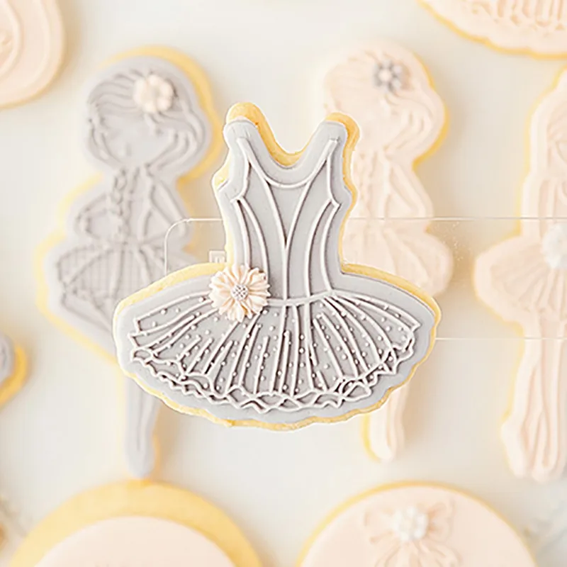 

Ballet Girl Princess Embossed Molds Acrylic Ballet Dress Fondant Stamp Sugar Craft Cookies Embosser Cake Cutter DIY Decor Tools