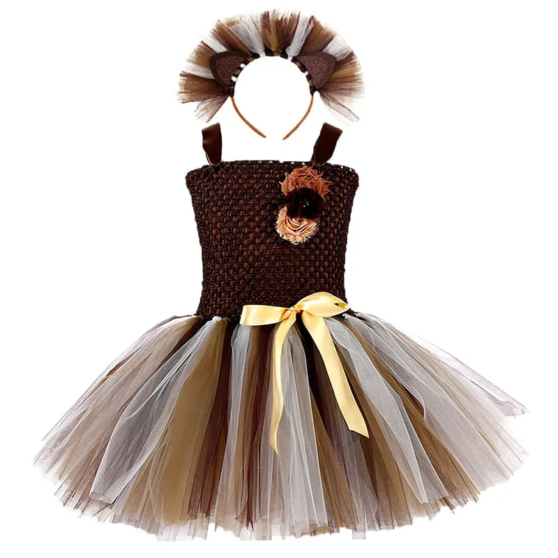 Платье-пачка для девочек на Хэллоуин карнавал вечеринка Лев с повязкой голову |