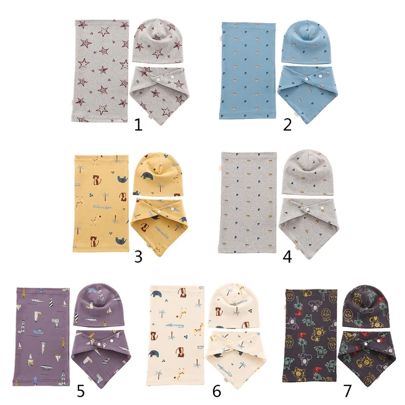 

Children Infant Baby Hat Scarf Bib Warm Cotton Print Hat Hat Scarf Bib Kit 3 Pcs