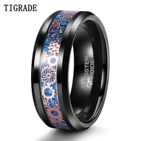 tigrade 2020 new black tungsten men rings blue and gears inlay cool design rings 8mm luxury wedding band for male party jewelry