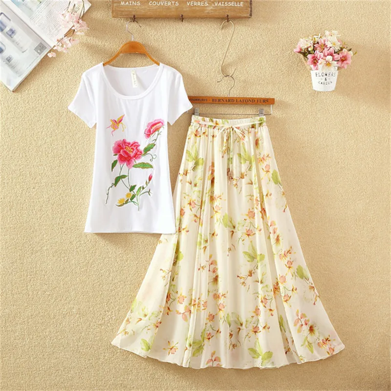 Женская шифоновая юбка с цветочным принтом длинная эластичная высокой талией в