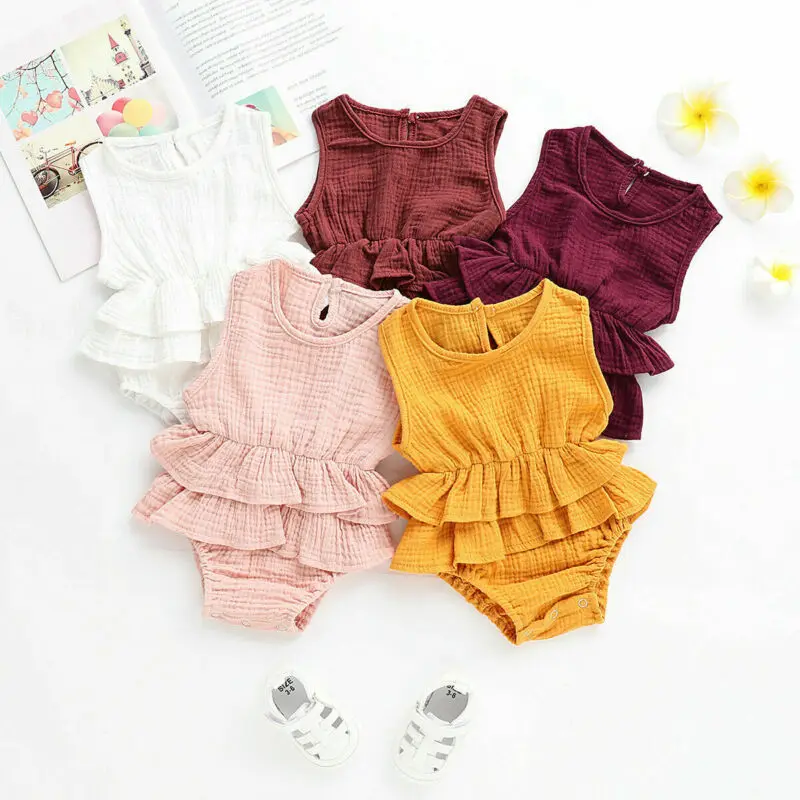 

Baby Boys Romper Summer Infant Unisex Newborn Button Sleeveless Girls Solid 1 pieces Jumpsuit Baby Cotton Linen Clothes Outfit