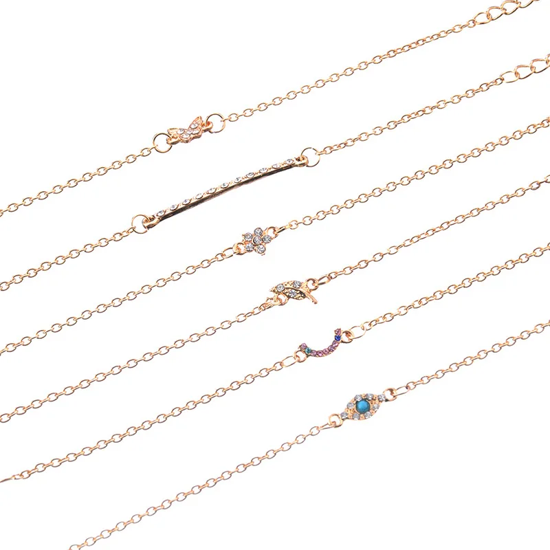 Набор изысканных браслетов 6 шт./компл. бабочки глаза дьявола цветы листья Стразы