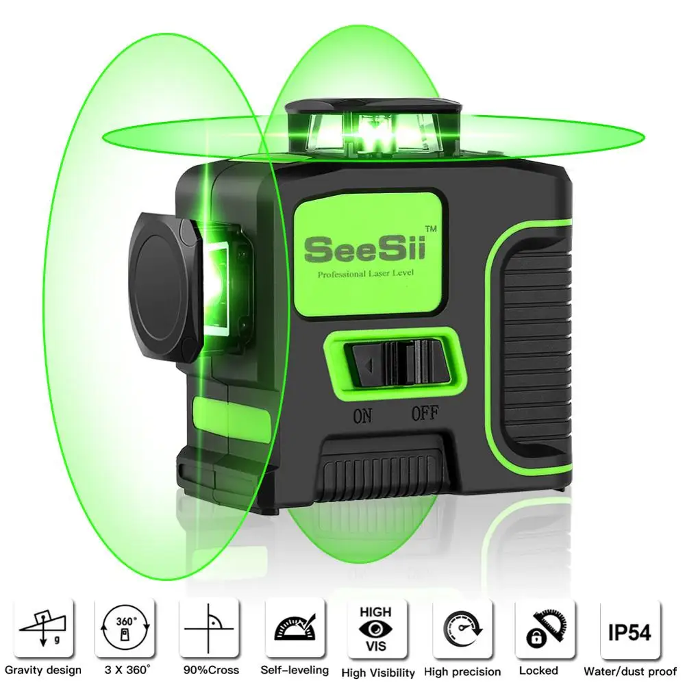 

Seesii 12 линий 3D уровень самонивелирующийся 360 горизонтальный и вертикальный крест супер мощный зеленый лазерный луч