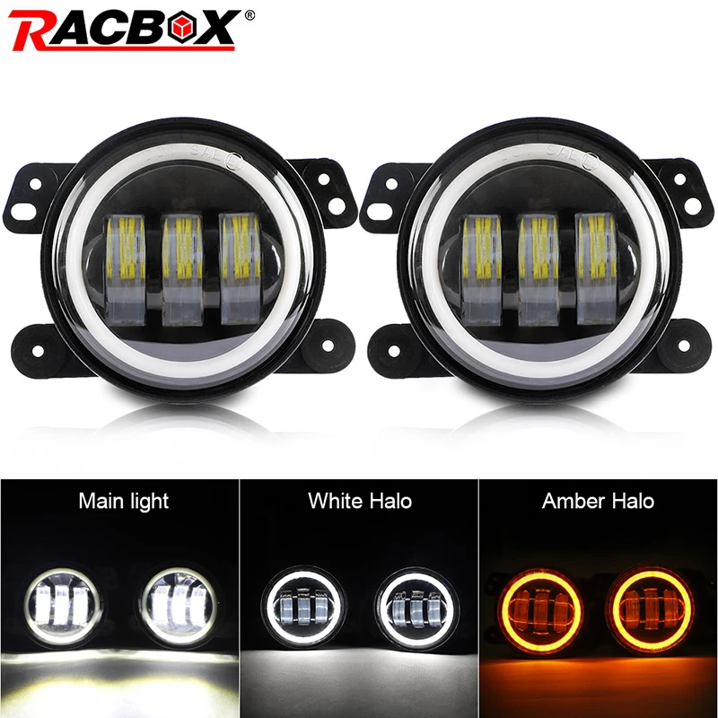 4 дюймовый мини светодиодный противотуманный фонарь 7D с белым янтарным ореолом