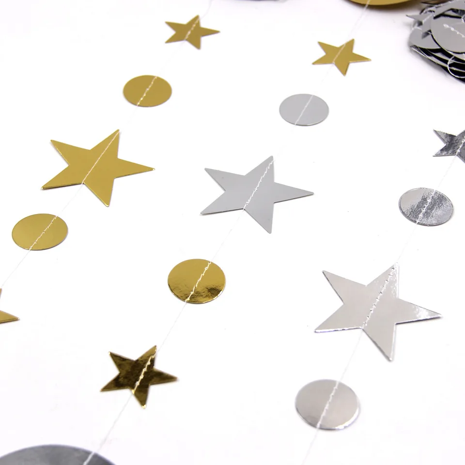 

4M mirror disc five-star ornaments star paper garland children's room star and moon ornaments Ramadan wedding party decoration