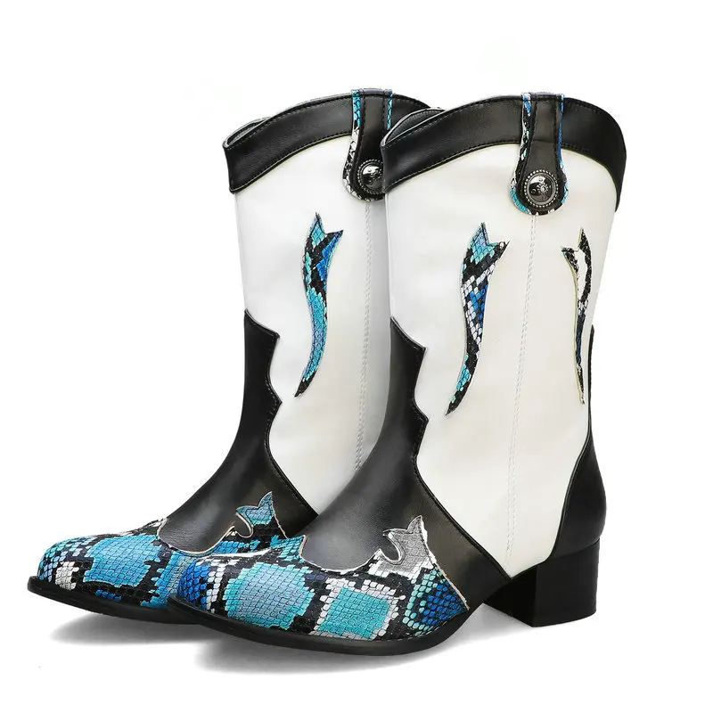 Модные осенние женские ботинки с принтом ботильоны на низком устойчивом каблуке