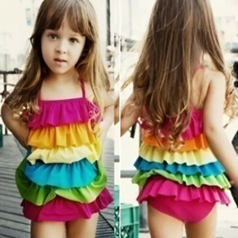 Повседневный купальник радужной расцветки для маленьких девочек Новое