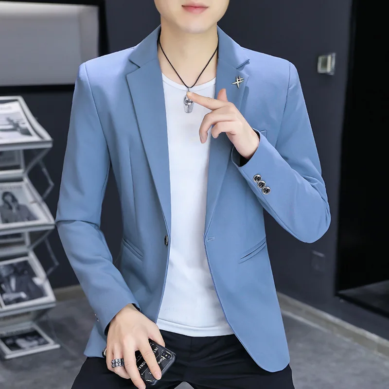

HOO 2022 Men's Autumn New Leisure blazer Youth Slim Solid Color blazer