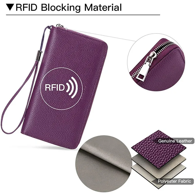 Fashion Women Wallets Genuine Leather Long Zipper Purse Large Capacity Card Holder Phone Wallet