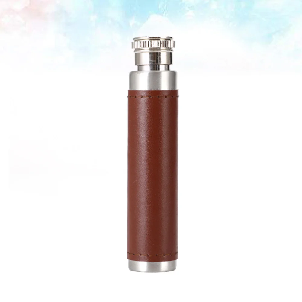 

1pc 1oz Stainless Steel Portable Tube Leather Cover Cigar Tube Shape Round Base for Outdoor Use (Black + Silver)